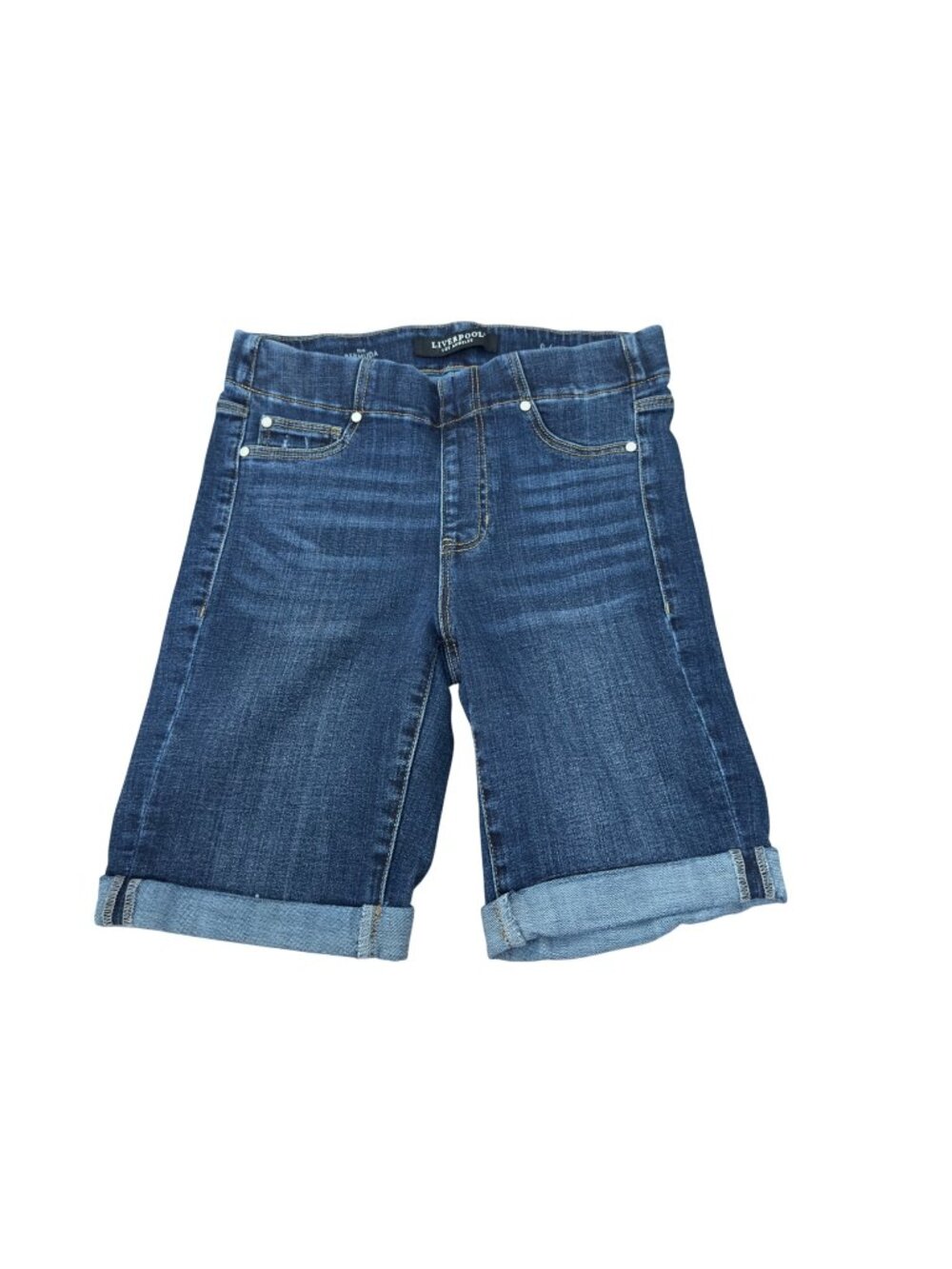 Liverpool  Womens Bermuda Jean Shorts Size 0/25 Dark Wash Denim Stretch Pull On